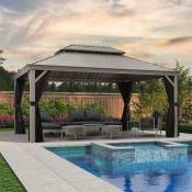 Gazebo pour jardin 3,65 x 4,85 m Structure en acier galvanisé avec rideau, Gris clair - Purple Leaf