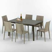 Grand Soleil - Table rectangulaire 6 chaises Poly rotin resine 150x90 marron Focus Chaises Modèle: Bistrot Beige Juta