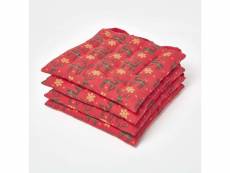 Homescapes lot de 4 galettes de chaise noël rennes rouge en coton KT1672