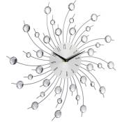 Horloge murale soleil avec perles strass diamant moderne cuisine salon 50 cm, argent - Relaxdays