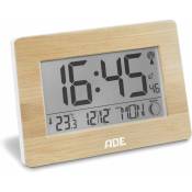Horloge radio-pilotée Horloge numérique avec signal horaire dcf, boîtier en bambou véritable, écran lcd, thermomètre, réveil et calendrier. y compris