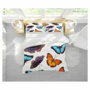 Housse de couette Butterfly - Double - avec housse de couette, taie d'oreiller - pour le lit - 70% coton, 30% polyester, Multicolore, 200x250 cm