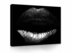 Impression sur toile bouche femme noir et blanc 100x75 cm xxl tableau décoration murale intissée pour salon chambre pret a accroche