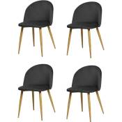 La Silla Española - Lot de quatre chaises de salle à manger de style vintage avec assise et dossier en velours modèle Pedraza en couleur noire.