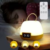 Lampe de Chevet,Veilleuse LED,Veilleuse pour Enfants Télécommande avec Couleurs Changeantes,Lampe de Table Rechargeable avec Affichage de