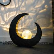 Lampe solaire extérieur croissant de lune lampe sur pied de jardin lampe solaire batterie rechargeable boule noire, plastique marron, led, LxH 9 x