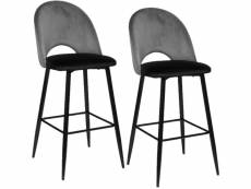 Lot de 2 chaises de bar effet velours kara - hauteur d'assise 76 cm - gris ardoise