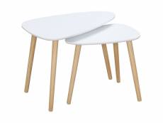 Lot de 2 tables basses gigognes design scandinave bicolore bois clair blanc pieds effilés bois de pin