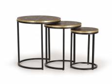Lot de 3 tables gigognes en métal coloris bronze / noir