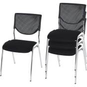 Lot de 4 chaises de conférence / visiteur T401, empilable siège noir, pieds chromés - black