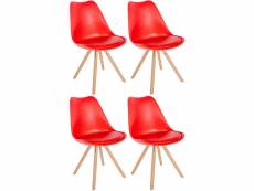 Lot de 4 chaises de salle à manger sofia en plastique pieds en bois , rouge/nature (rond)