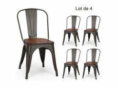 Lot de 4 Chaises en métal Industrielles-Tabouret Empilables avec assise en bois massif-52 x 44 x 84cm,Charge Max. 150kg pour Restaurant/ Bistro/Jardin