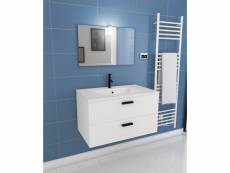 Meuble salle de bains 80 cm 2 tiroirs blanc avec vasque blanche, miroir et applique led - box led