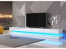 Meuble TV suspendu - 280 cm - Blanc mat / Blanc brillant - Avec LED - Style moderne Fly double