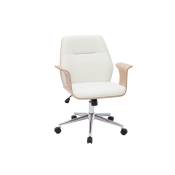 Miliboo - Chaise de bureau à roulettes design blanc, bois clair et acier chromé rufin - Bois clair / blanc