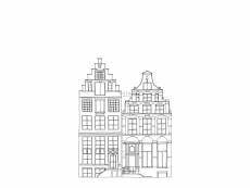 Papier peint panoramique maisons bordant les canaux d'amsterdam dessinées noir et blanc - 158834 - 1,395 x 2,79 m 158834