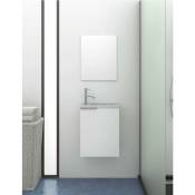 Petit meuble de salle de bain moderne kompact avec miroir et lavabo en resine a charge minerale 60X40X22CM Blanc
