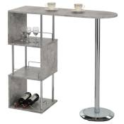 Table haute de bar vigando mange-debout comptoir avec 3 étagères dont 1 porte-bouteilles, en métal chromé et plateau mdf décor béton - couleur béton