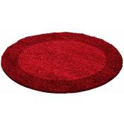 Tapis Rond Shaggy Poils Longs Bicolore (Rouge - 160x160cm)