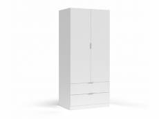 Armoire avec 2 tiroirs et 2 portes coloris blanc en mélamine - dim: 180 x 81 x 52 cm -pegane-.