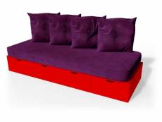 Banquette cube 200 cm + futon + coussins rouge BANQ200P-Red