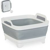 Bassine pour la vaisselle, avec système d'évacuation, 9 litres, h x l x p : 20 x 31 x 31 cm, blanc et gris - Relaxdays