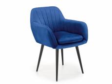 Chaise en velours bleu avec coussin d'assise et pieds