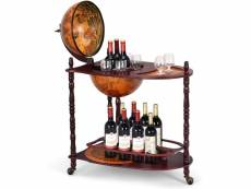 Costway bar globe rangement vin en bois rack,marron xl, avec 3 pieds,porte-bouteille,casier bouteilles en bois avec 3 roulettes