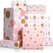 Ersandy - Papier Cadeau Rose, Emballage Cadeau Papier Anniversaires, Papier Cadeau Enfant Fille, Papier D'Emballage pour Anniversaire, Vacances,