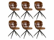 Foly - lot de 6 chaises simili cuir vieilli marron