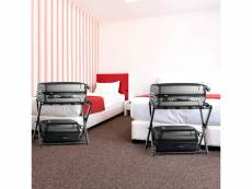 Giantex 2 porte valise support de bagages pliable 68x43x58 cm avec 2 etages et 4 sangles en métal noir pour chambre, domicile, hôtel