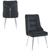 Homy France - Lot de 2 chaises luxury zip en velours noir pieds chromés