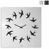 Horloge murale carrée 50x50cm design moderne hirondelles Flock | Gris