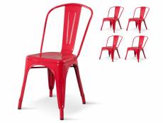 Kosmi - lot de 4 chaises rouges en métal rouge finition gloss brillant pour un design coloré style industriel