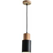 Lampes suspendues en bois massif avec abat-jour cylindrique en aluminium, mini lustres à tubes longs(noir)