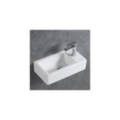 Lave-mains en céramique sanitaire KW302 - 45,5 x 25 x 12 cm - blanc brillant Avec couvercle suppl. blanc brillant, Espace de rangement à droite