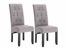 Lot de 2 chaises de salle à manger - 47x42x107 cm - en lin + bois massif - gris clair