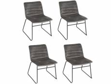 Lot de 4 chaises de table design velours brooklyn - gris