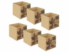 Lot de 6 boîtes de rangement imprimé tropical en bambou et tissu palawan - marron et noir