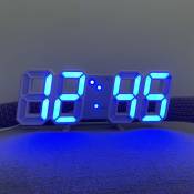 Lumière bleue blanche, horloge murale numérique LED, luminosité réglable, grande horloge température horloge salon 3D pendule murale horloge