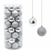 Media Wave Store ® - Lot de 48 boules de Noël de 7cm Décorations de sapin de Noël argentées