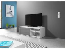 Meuble banc TV - 100 cm - Blanc mat / Gris brillant