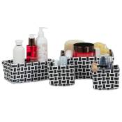 Relaxdays - Boîte de rangement lot de 4 paniers plastique salle de bain tressé cosmétiques corbeille, blanc-noir