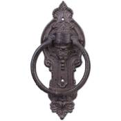 Relaxdays - Heurtoir de porte antique, Anneau de frappe pour porte, style rustique, fonte de fer, 25,5x10,5x2,5 cm, marron