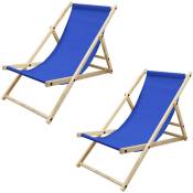 Set 2x Chaise Longue Pliante Bois de Pin, Bleu Foncé 120kg, Dossier Réglable à 3 Positions de Couchage Bain de Soleil Intérieur/Extérieur, Fauteuil
