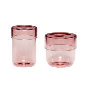 Set de 2 bocaux avec couvercle en verre rose
