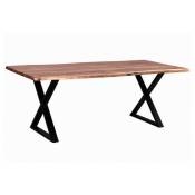 Table 180 cm bois massif acacia naturel et pieds croisés acier noir Vintal