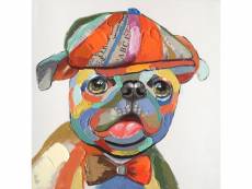 Tableau chien carlin beret pop art culture 50x50 cm