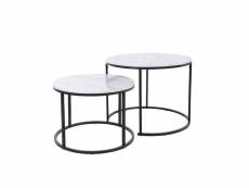 Thalia, tables basses effet marbre et pieds en métal noir - bestmobilier - blanc et noir