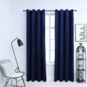 The Living Store - Rideaux occultants et anneaux 2pcs Velours Bleu foncé 140x225cm Bleu